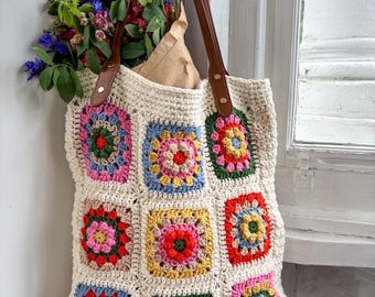 CROCHET PATTERN | Flower Granny Square Tote Bag