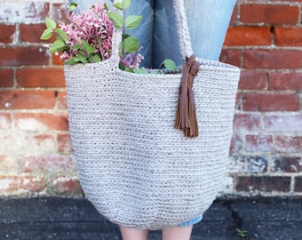 CROCHET PATTERN / market tote bag crochet pattern / modern crochet bag / sturdy tote bag / ribbed bucket