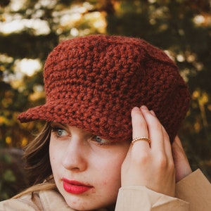 CROCHET PATTERN Easy crochet Newsboys Hat Cozy winter hat with Brim Taylor swift Hat image 1