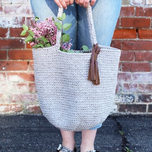 CROCHET PATTERN / market tote bag crochet pattern / modern crochet bag / sturdy tote bag / ribbed bucket image 1