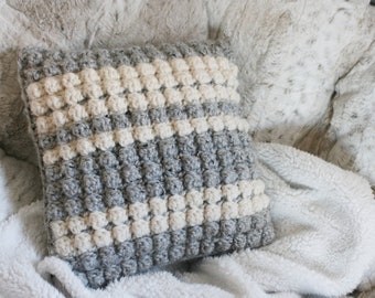 CROCHET PATTERN / Striped bobble crochet pillow pattern / pdf crochet pattern / hygge cushion / pillow cover / chunky crochet pillow cushion