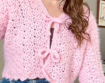 GEHAAKT PATROON | Makkelijk gezellig vest met strik | Lillian-vest