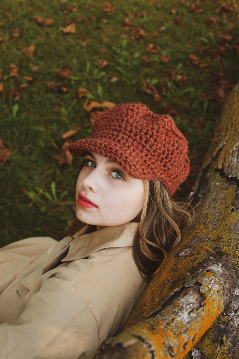 CROCHET PATTERN Easy crochet Newsboys Hat Cozy winter hat with Brim Taylor swift Hat image 7