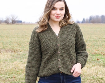 CROCHET PATTERN / Textured Crochet Button Cardigan / Easy crochet sweater pattern