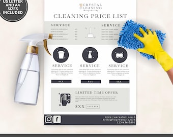Commercial Cleaning Price List, Editable Template for Cleaning Services, Professional Pricing Guide, Business Form