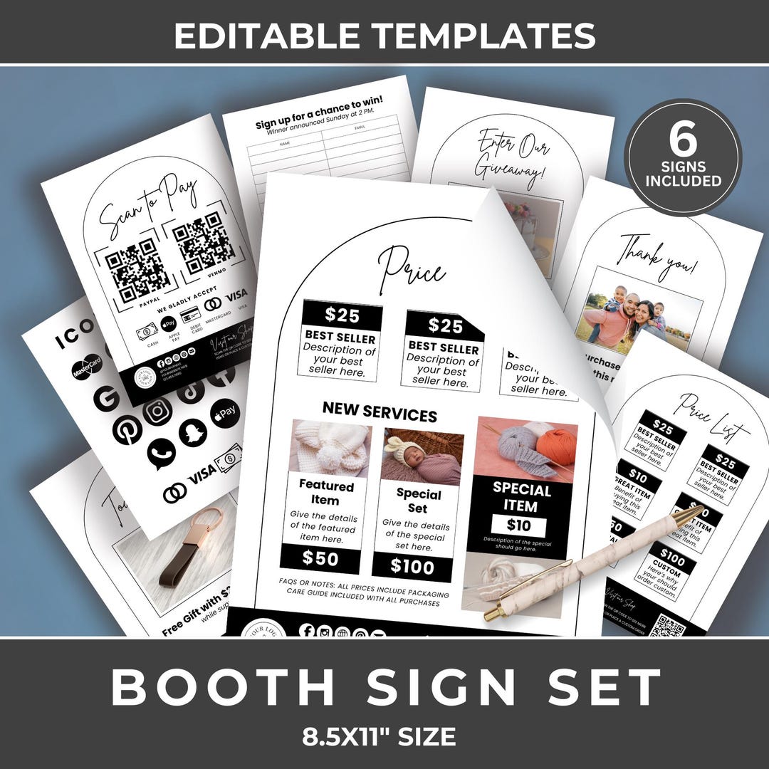 Printable Vendor Booth Sign Templates, Craft Fair Price List (editable ...