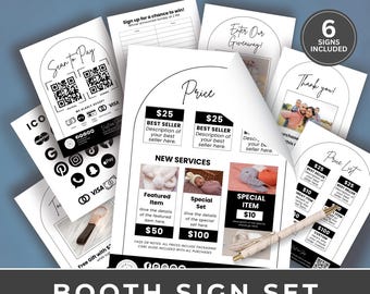 Printable Vendor Booth Sign Templates, Craft Fair Price List (Editable Canva)