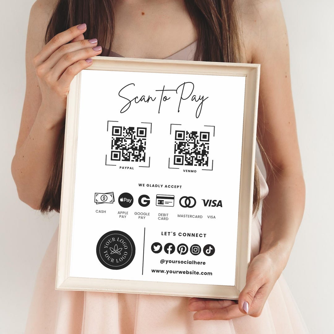 Editable Scan to Pay Sign, QR Code Template (canva) - Etsy