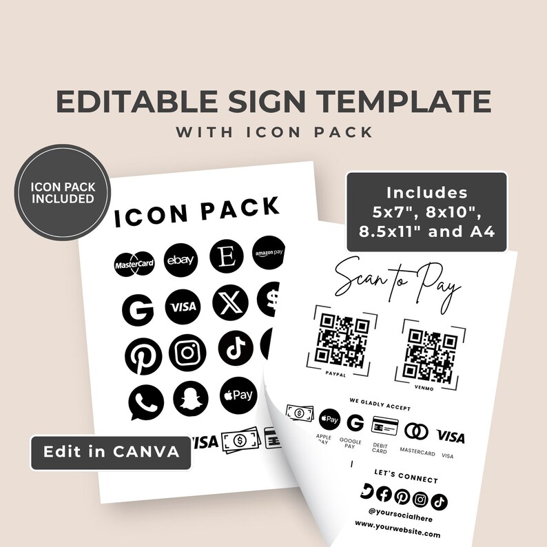 Editable Scan to Pay Sign, QR Code Template (canva) - Etsy