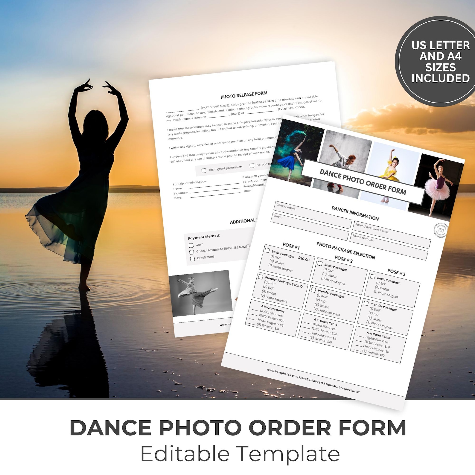 Dance Photography Order Form Template, Editable Photo Release (canva, 8 ...