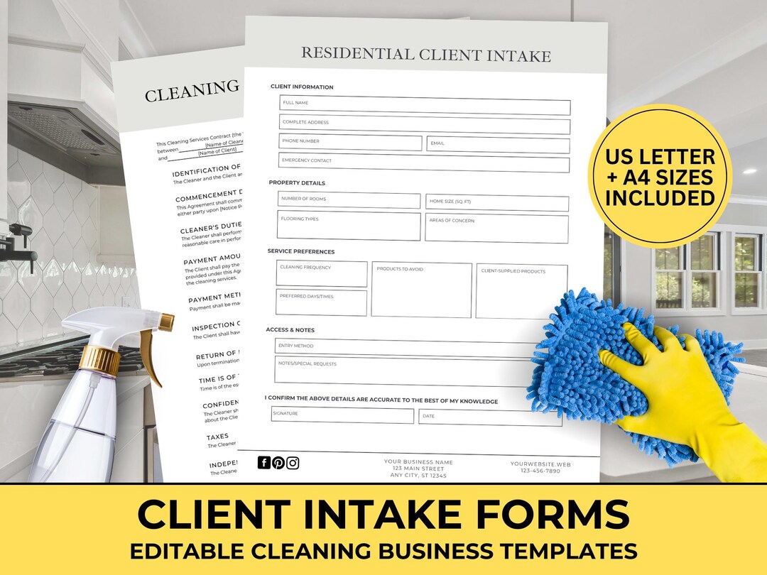 Client Intake Form Cleaning Company, Editable Template, Cleaning ...
