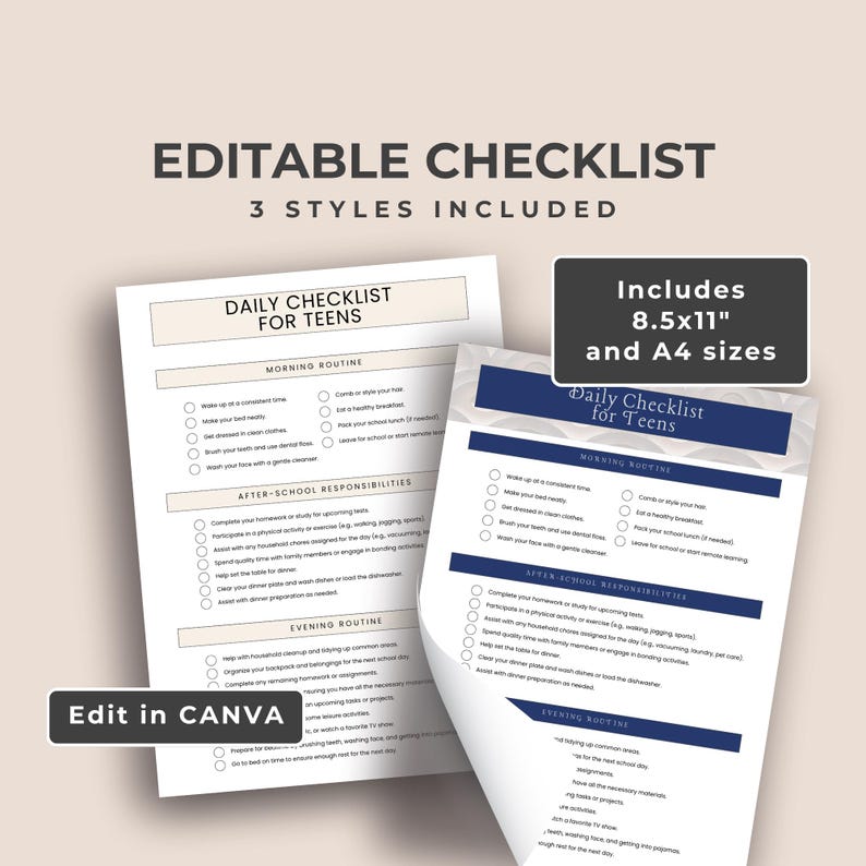 ADHD Teen Daily Checklist, Printable Routine Chart, Visual Schedule ...