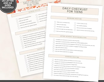 ADHD Teen Daily Checklist, Printable Routine Chart, Visual Schedule Planner