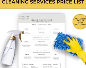 Commercial Cleaning Price List, Editable Template for Cleaning Services, Professional Pricing Guide, Business Form