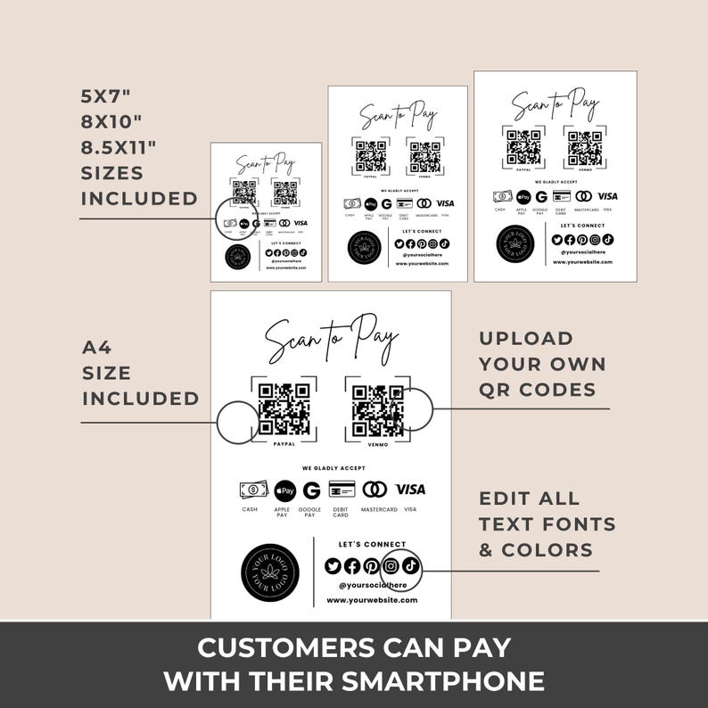 Editable Scan to Pay Sign, QR Code Template (canva) - Etsy
