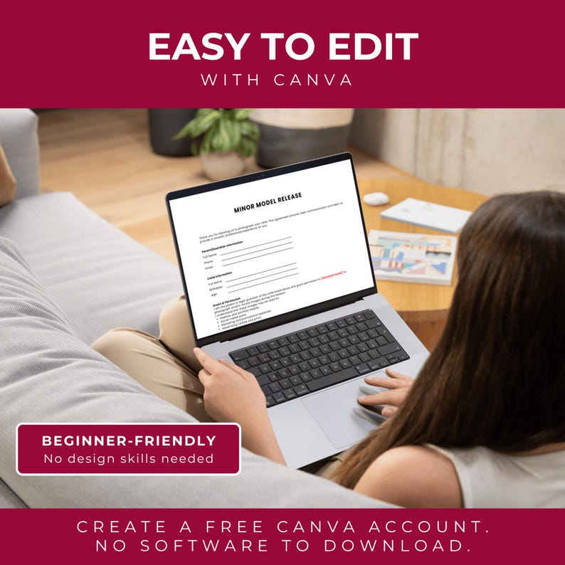 Minor Release Computer Minor Model Release Template for Photographers, Editable Canva Form ...