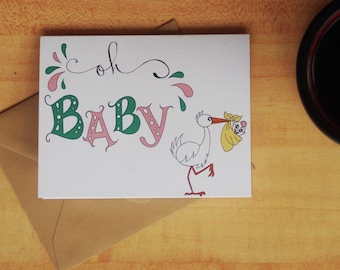 Oh Baby - New Baby Card / Baby Shower Card/ Expecting Baby / Greeting Card