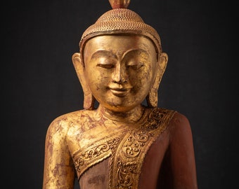 Gilded Teak Mandalay Standing Buddha - Ca 1930's Gilded Teak Mandalay Standing Buddha - Ca 1930's