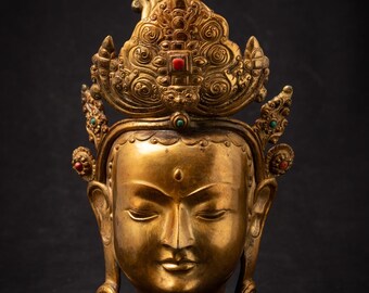 Old bronze head of a Nepali Tara figure from Nepal, Middle 20th century