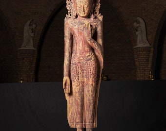 Very special - large antique wooden Bagan Buddha statue from Burma