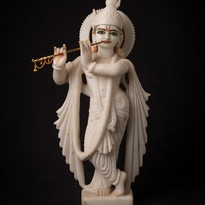 Old marble Krishna statue from India, Late 20th century