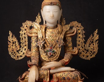 Antique Burmese crowned Buddha statue from Burma, 19th century