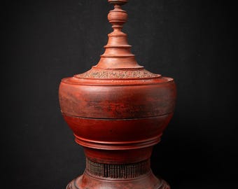 Antique Burmese wooden offering vessel from Burma, 19th century