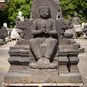 Large old lavastone Buddha statue from Indonesia, Middle 20th century