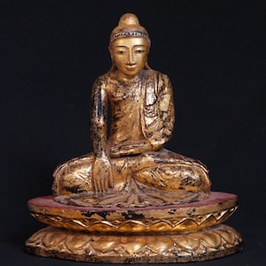 Antique wooden Buddha statue from Burma, 19th century