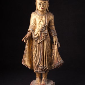 Antique wooden Mandalay Buddha statue from Burma, 19th century