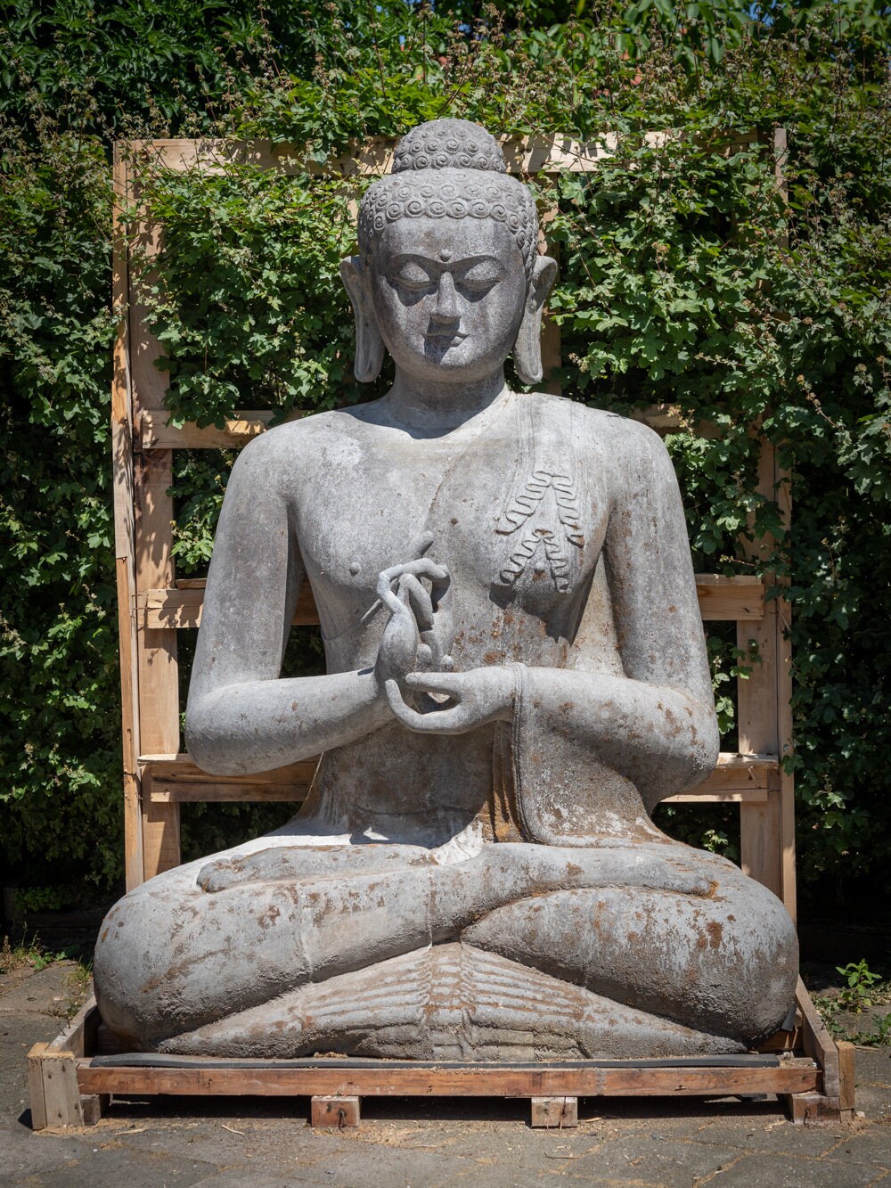 Very large and special lavastone Buddha statue from Indonesia