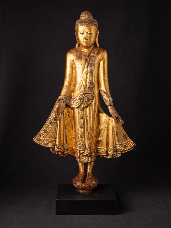 Gilded Teak Burmese Standing Buddha from Mandalay - 19th Century Gilded Teak Burmese Standing Buddha from Mandalay - 19th Century