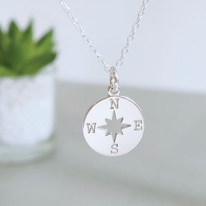 925 Sterling Silver Compass Necklace / Travelers Lovers Gift / Charm Pendant Jewellery / Personalised Gift for her Message / Going Away Gift