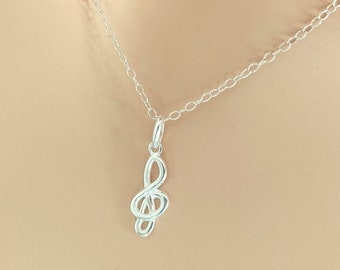 Collana con ciondolo a chiave di violino in argento sterling 925 / Ciondolo con nota musicale / Regalo delicato per gli amanti della musica / Regalo per insegnante di pianoforte musicale