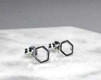 925 Sterling Silver Hexagon Earrings / Honeycomb Shape Geometric Post Studs / Everyday / Personalised Gift for Her Friend Wife Girlfriend