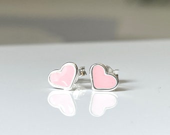 Pink Heart Earrings / 925 Sterling Silver Stud Earrings / Everyday Minimalist Style / Gift for her, Friend, Girlfriend, Wife, Girl