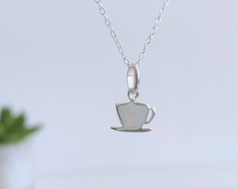 925 Sterling Silver Tea Cup Charm Necklace / Unique Pendant / Tea Lovers Gift / Personalized Gift for her / Gift Box Message / Minimalist