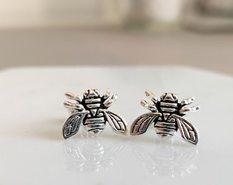 925 Sterling Silver Bee Earrings / Honey Bumble Stud Jewellery / Personalised Gift for Her / Insect Bee Lover Gift for Friend / Everyday