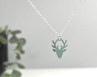 925 Sterling Silver Stag Head Pendant Necklace / Personalised Gift for her Gift Box / Dainty Charm / Animal Jewellery / Everyday Jewellery