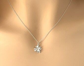 Sterling Silver Four Leaf Clover Necklace / Good Luck Charm / Lucky Gift / New Job Gift / Personalised Gift for her / 925 Jewellery
