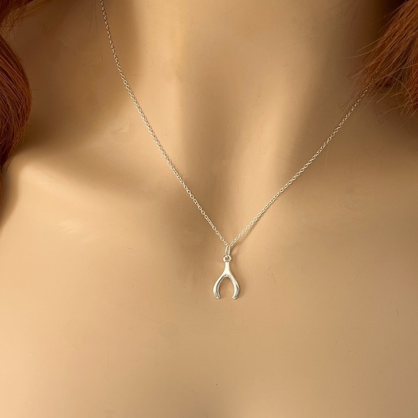 Sterling Silber Wishbone Halskette / Glücksbringer / Glücksbringer / Geschenk für den neuen Job / personalisiertes Geschenk für sie / 925 Schmuck