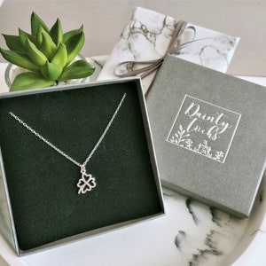 925 Sterling Silver Four Leaf Clover Necklace / Good Luck or Lucky Gift / Everyday Necklace / Personalized Gift for Her Message / Dainty