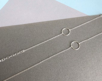 925 Sterling Silver Circle Necklace & Bracelet Set / Gift Box for Her / Wife Girlfriend Sister Gift / Bridesmaid Jewellery Set Thank you