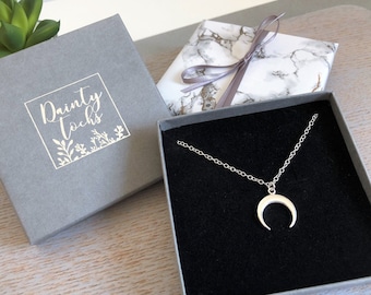 Sterling Silver Crescent Moon Necklace / 925 Moon Charm Necklace / Celestial Pendant / Personalised Gift For Her / Dainty Everyday Minimal