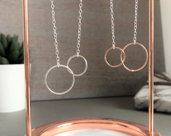 925 Plata de Ley / Collar Karma Círculo de Oro Rosa / Doble Círculo / Regalo personalizado para ella / Gran regalo para hermana o amiga / Gargantilla