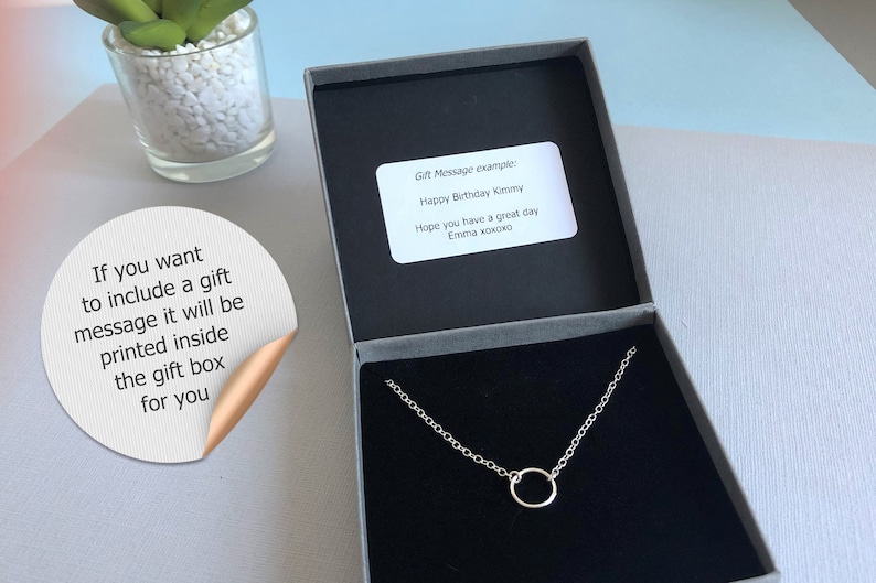 Gift Friend Sister Bridesmaid Thank you Dainty Sterling Silver /& Rose Gold Double Circle Karma Necklace in gift box Choker Necklace