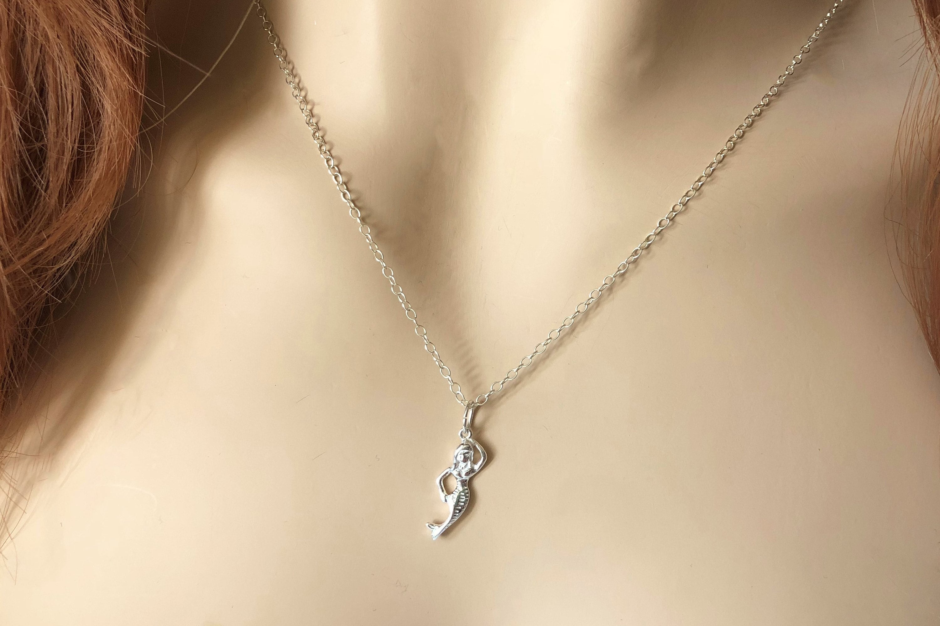 URONE Meerjungfrau Halskette - Herz Anhänger Mit Blauem Zirkon In Sterling Silber
