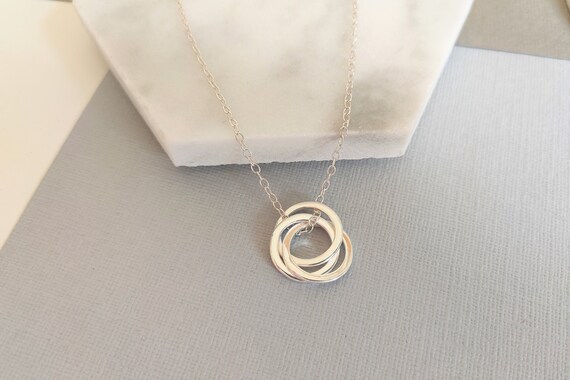 925 Sterling Silver Triple Circle Necklace Russian Wedding Ring  Personalised Gift for her Family Three Sisters Mothers Gift Friends