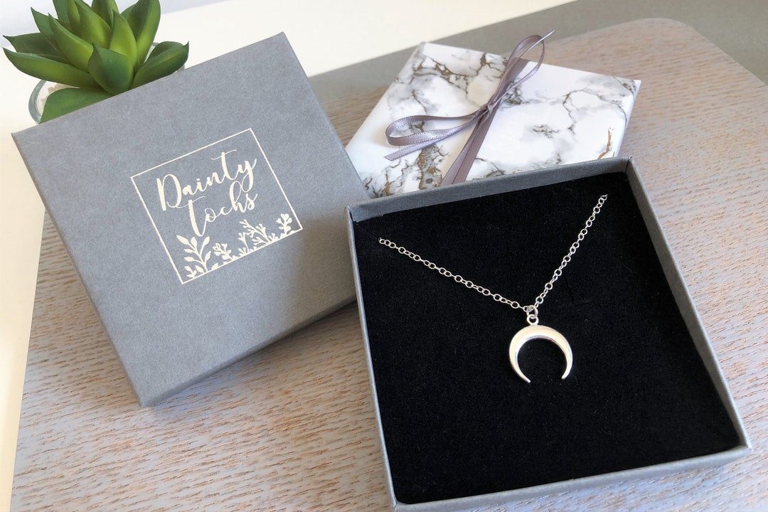 Sterling Silver Crescent Moon Necklace / 925 Moon Charm Necklace ...