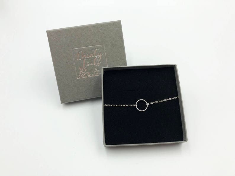 Dainty and small Silver Circle Karma Bracelet Bridesmaid Gift